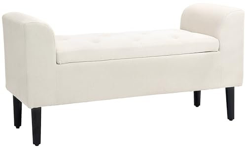 HOMCOM Banc Coffre Rangement capitonné Banquette avec accoudoirs, Banc de Rangement pour la Chambre à Coucher, entrée, Salon, Charge 130 Kg 116 x 44 x 58 cm Beige