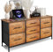 KIRVOVIY Chest of Drawers, Dresser for Bedroom with Fabric Drawers, TV Stand on 4 Flexible Castors, Storage Organizer for Living Room, Metal Frame and Wooden Top (Rustic Brown-7 drawers)