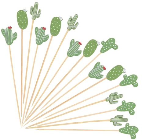 CREATCABIN 100 pz. Cactus Bamboo Cocktail Stuzzicadenti Spiedini bambù Stuzzicadenti Frutta Bastoncini Guarnizione Bevande Antipasti Cibo Fatto A Mano Spuntini Festa Panini Bevande 13.4cm