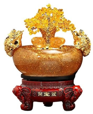 Feng Shui Money Tree Treasure Pot Crystal Tree Ornament - Auspicious Feng Shui Decor for Wealth Accumulation, Citrine Gemstone Tree Sculpture for Prosperity and Good Fortune Crystal Bonsai Tree(Orange