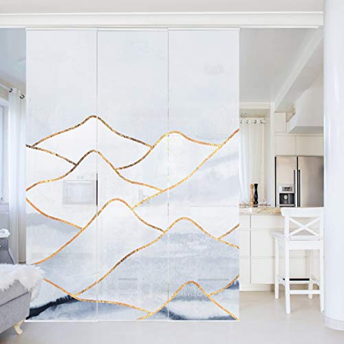 micasia Schiebegardine halbtransparent 60er Paneel Klett Muster Textil lichtdurchlässig - Motiv Abstrakt Flächenvorhang Weiss Wohnzimmer Schlafzimmer 2129 (180x250 cm - 3er Set)