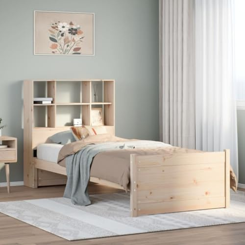 vidaXL pine wood bookcase bed frame 90x200cm with storage headboard for clutter-free bedroom