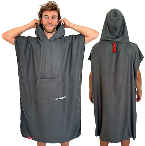 AUTDOOR NanoPoncho, poncho da bagno in nanofibra, da uomo e da donna, ultraleggero e compatto, assorbente, ad asciugatura rapida e sostenibile (Oeko-Tex), aiuto per trasloco in spiaggia e sport