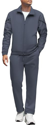 Tuta Completa Sportiva Invernale Uomo 2 Pezzi Taglie Forti Felpa senza Cappuccio e Pantalone Sportiva Tinta Unita Autunno Inverno Comoda Giacche con Zip e Tasche Jogging Alla Moda Fitness Basic