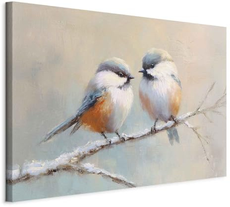 decomonkey Wandbilder Winter Vögel 60 x 40 cm 1 Teilig Leinwandbilder Vögel | Strukturleinwand, Holzkeilrahmen, Bild auf Leinwand, Kunstdruck, Wanddeko, Geschenk, Zweig, Schnee