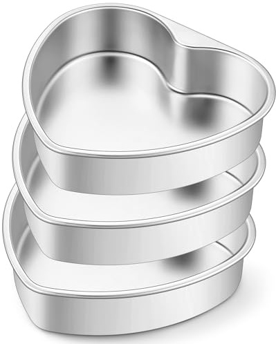 HaWare Heart Cake Tin Set of 3, 8inch Stainless Steel Heart Shaped Baking Pan Set, Ideal for Valentine's Day Anniversaries Wedding Layer Cakes Mould, Healthy & Non-Toxic, Dishwasher Safe