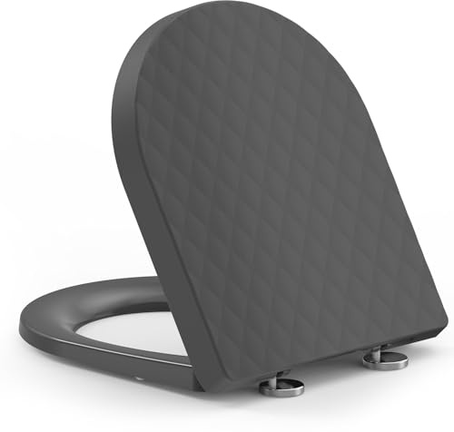 YEAUPE PRO D Shape Soft Close Toilet Seat, Grey PP WC Seat Quick Release | Diamond Design, Top Fixing Adjustable Hinges, Anti Slip, Easy Clean Universal Bathroom Toilet Seat Cover, 44 x 36 cm