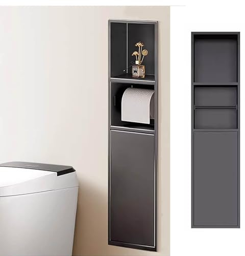 Toilettenpapierhalter Unterputz Schlanke, In Die Wand Eingelassene Nische aus Edelstahl, Schwarze Toilettenpapierhalter-Nische, Eingelassene Toilettenbürste, Badezimmer-Rollschrank