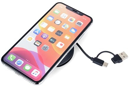 TROIKA Induktives Ladegerät für iPhone® Apple Watch® und AirPods® KABELTROMMEL schnellladefähig und kompatibel mit MagSafe aus Kunststoff, recyceltes Polyester in schwarz
