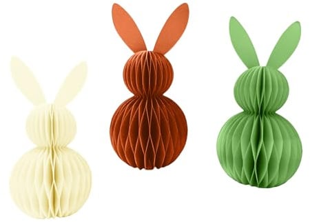 Generisch 3 Stücks Osterdeko Hase Wabenbälle, Osterhase Papier Faltbar, Osterdeko Wabenhase aus Seidenpapier, Osterhasen für Innen, Wiederverwendbar Ostern Osterschmuck, Papier Honeycomb
