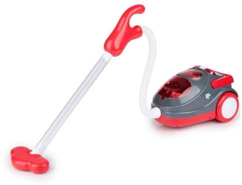 Dirt Devil Spielzeug Staubsauger mit Schlauch und Soundeffekten - Kinderstaubsauger mit Wirbelnden Partikeln - Rollenspiel Spielzeug für Jungen und Mädchen ab 3 Jahre - 88 x 15 x 12,5 cm - Rot/Grau