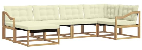 vidaXL Outdoor-Sofagarnitur mit Kissen 6 pcs Weiß und Creme, Garten-Sofa-Set, modernes Outdoor-Lounge, strapazierfähige Möbel, witterungsbeständiger Sitzplatz zum Entspannen