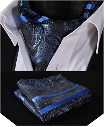 HISDERN Krawattenschal Herren Blau Schwarz Hochzeit Punkt Halstuch Taschentuch Paisley Business Ascot Krawatte und Einstecktuch Set