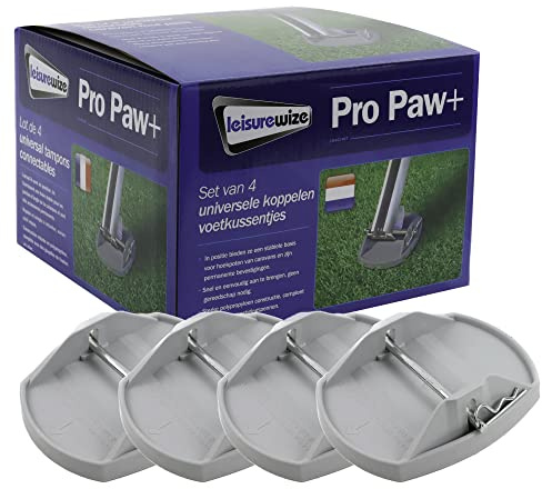 Leisurewize - Pack of 4 Grey Pro-Paw+ Caravan Jack Pad Stable Level Support | Caravan Corner Steadies | Quick & Simple To Attach, No Tools Required | Metal Locking Pins Included | LWACC497