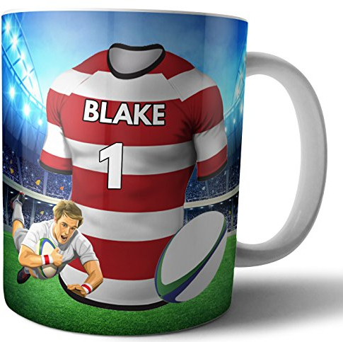 AK Giftshop Personalised Mug Gift Gloucester Rugby Shirt Themed