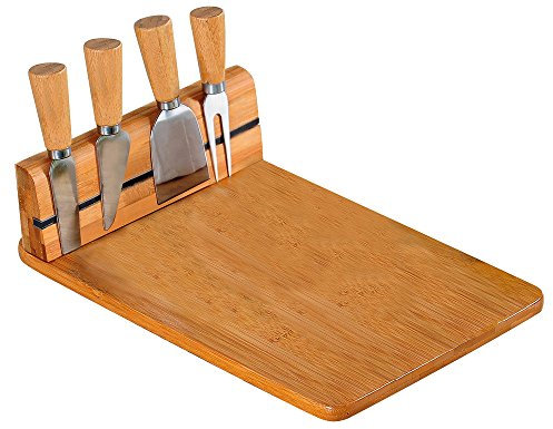 KESPER 58641 Käseschneidebrett mit 4-tlg. Besteck aus Edelstahl/Schneidbrett/Schneidebrett Holz