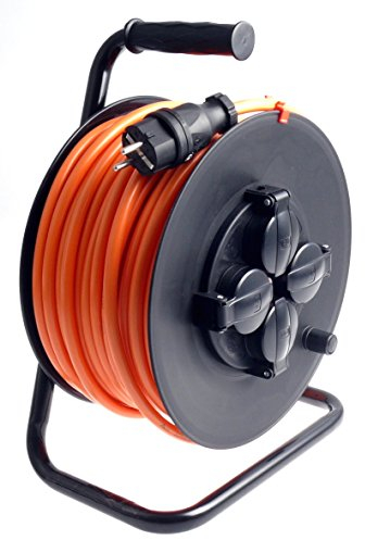 Profi Kabeltrommel outdoor IP44 Außen mit 4 Steckdosen H07BQ-F Pur-Leitung 3g1,5 bis 3g2,5 25-50m schwarz, Größe:3G2.5/ 25m