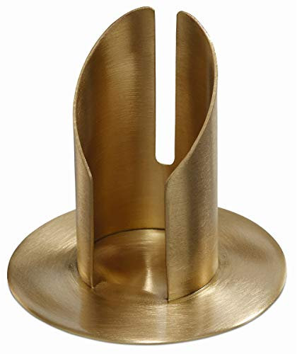 Junker Kirchenbedarf Kerzenleuchter Kerzenständer goldfarben für Kerzen Ø 4cm, 40mm Röhre seitlich offen, Metall Messing Gold matt gebürstet, Kerzenhalter für Altarkerze Taufkerze Kommunionkerze