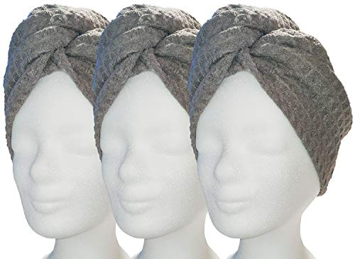 Lead Care Turban, set di 3 panni per asciugacapelli, in microfibra ad asciugatura rapida con bottone (set da 3 pezzi, antracite)