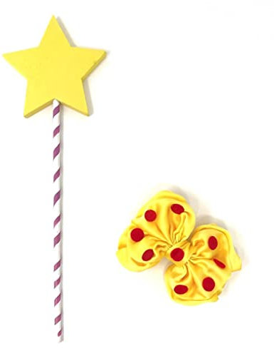 Room on The Broom Inspired Yellow and Red Spot Hair Clip with Yellow Star Wand with Striped Handle World Book Day