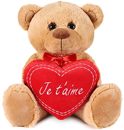 BRUBAKER Teddy Plüschbär mit Herz Rot - Je T'Aime - 35 cm - Teddybär Plüschteddy Kuscheltier Schmusetier - Braun Hellbraun