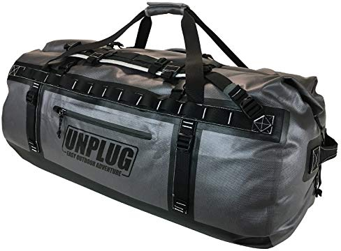 Unplug Reisetasche Damen groß, Sporttasche rucksackfunktion, Duffle Bag Herren, Reisetasche 100l 90l, Reisetasche mit rucksackfunktion, wasserdichte Taschen für Boote (155L Sturmgrau)