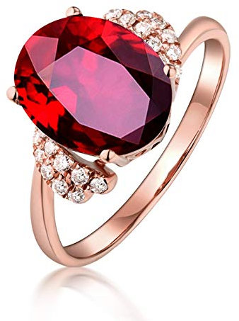 Beydodo Partnerringe Rotgold 750, Eheringe Oval Rubin 1.2ct Hochzeit Ring Rosegold Größe 62 (19.7)