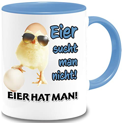 Tasse Ostern Küken Gangster Eier Spruch Lustig Geschenk für den Mann Ostern Vater Sohn Freunde Kollegen Humorvoll Amüsante Ostertage Vatertag Büro Spruch Becher Spaßtasse (Hellblau)