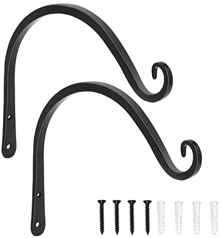 LOOGI Hanging Plant Bracket, Wall Hook Plant Hanger 8 Inch Decorative Hooks for Indoor Planter Lantern, Outdoor Bird Feeder Wind Chime, 2 Pack Black