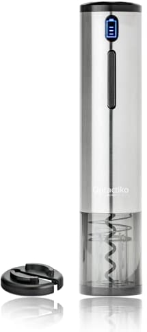 Qpractiko - Tire-bouchon Électrique Rechargeable | Ouvre jusqu'à 70 Bouteilles | Indicateur LED | Coupe-Capsule Inclus | Chargeur USB | Décapsuleur Vin | Acier Inoxydable, Argent, Polycarbonate