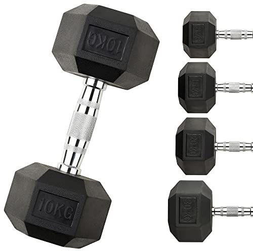 Northern Hex Dumbbell Set Rubber Heavy Weights with Metal Handles Anti-Rolling for Weight Lifting Bodybuilding Exercise Workout Strength Training Home Gym 1kg-50kg Pairs Sets (7,5KG x2 Dumbbells)