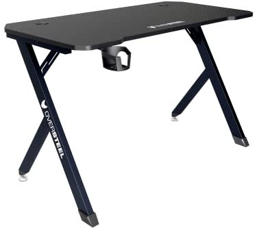 Oversteel - Vitallium Tavolo da gioco 120x60x75 cm, superficie in fibra di carbonio, ergonomico, supporto per tazze e cuffie, scrivania per computer, nero