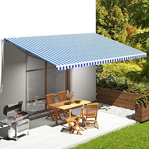 Atlojoys Markisenbespannung, Markisenstoff, Markise Balkon, Klemmmarkise, Sonnenschutz Stoff, Sonnenschutz Tuch, Sonnenschirm Markisenstoffe, Blau und Weiß 6x3,5 m