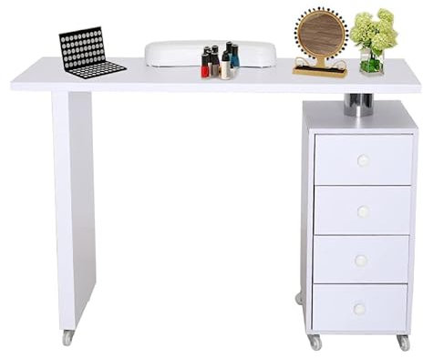 Manicure Nail Table Large Salon Professional Nail Station with Storage Drawer Nail Table Desk with Extra Armrest White,119x45x78cm