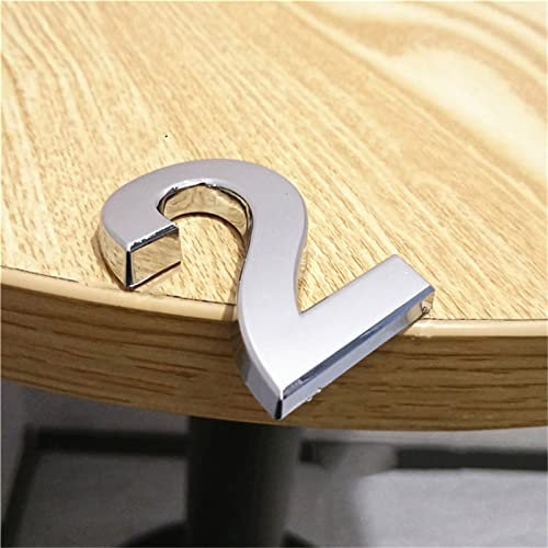 3D Self Adhesive House Plaque Numbers 0-9 Letters A-H 5cm Silver Plastic Sticker Electroplated Home Door Outdoor Plate Modern Address Hotel Digits Sign for Bins Mailbox Yard Street Anti-Rust (2)