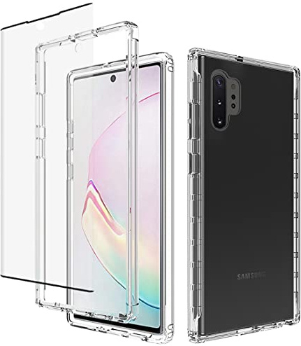 Gufuwo Schutzhülle für Galaxy Note 10 Plus/Note 10+ SM-N975U hülle mit gehärteter Glasschutzfolie,Transparente 360°-Vollschutz-Konstruktion Handyhülle für Samsung Galaxy Note 10 Plus transparent