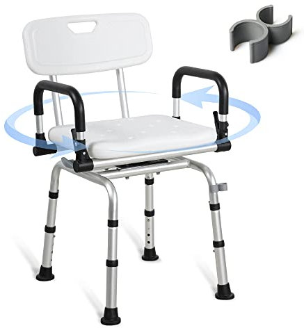 REAQER Swivel Shower Chair 360° Pivoting Bathtub Seat with Arms and Back Narrow Bath Bench for Seniors,Elderly,Disabled and Pregnant Women Adjustable Bath Chair