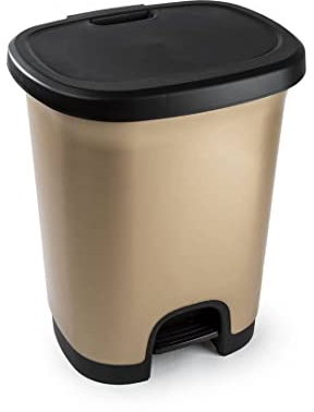 CABLEPELADO Cubo basura plástico, Cubo basura apertura pedal, Papelera de pedal, Cubo de pedal, Libre de BPA, 40 cm alto x 32 cm ancho x 28 cm fondo, Capacidad 18 Litros, Dorado tapa negra