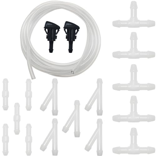 CTRICALVER Juego Manguera de Agua Limpiaparabrisas, 5M Manguera Limpiaparabrisas Coche, Manguera de Rociadores, con 15 Piezas Conector de Manguera (Y I T-Tipo) + 2 Pcs Boquilla de rociador