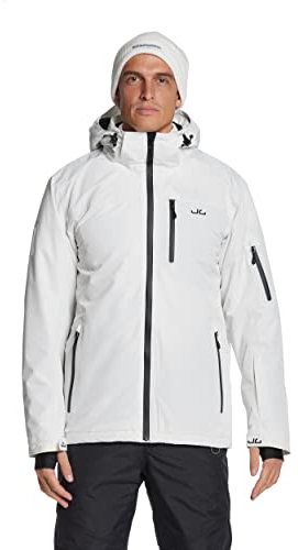 Jeff Green Herren Atmungsaktive wasserdichte Winter Ski Snowboard Jacke Bergen 12.000mm Wassersäule und Abnehmbare Kapuze, Größe:3XL, Farbe:Snow