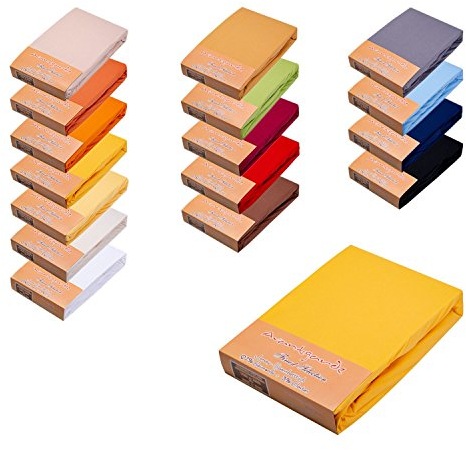 AVANTGARDE Premium SPANNBETTLAKEN √ 180x200cm - 200x220cm √ hoher 40cm Steg √ auch für Wasserbett und Boxspringbett √ Spannbettlaken sehr Gute 195g/m² √ 97% Baumwolle / 3% Elasthan √ (goldgelb)