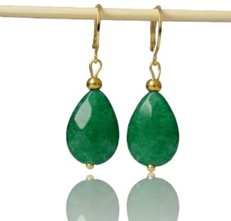 Ohrringe Jade Grün, Tropfen Edelstein Creolen Ohrringe, Grün Gold Ohrringe, Hängeohrringe mit Stein, Jade Schmuck Frauen, Geschenk für Sie