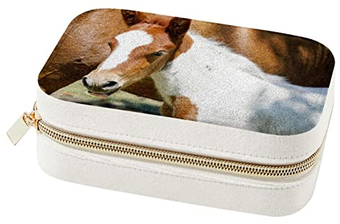 WOSHJIUK Schmuckschatulle Reise Schmuckschatulle,weißes Nutztier Pferd,Schmuck Organizer Kleine Schmuckschatullen für Frauen