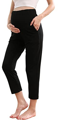 ZUMIY Umstands Lounge Hosen, Schwangerschafts Hosen über dem Bauch Stretch Umstandshosen, Umstands Kleidung Sweatpants mit Taschen, Freizeithose für Schwangere (M,Black)