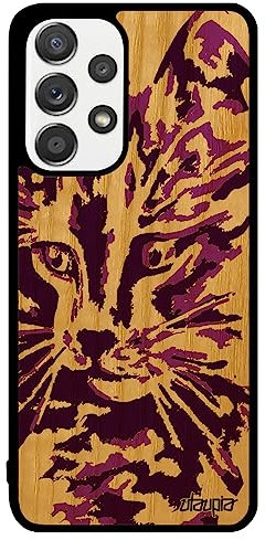 Coque en Vrai Bois Chat A33 Silicone Art felin Gel Couleur Noir Pas Cher SM-A336B Fille Petit Smartphone Chaton Rose pour Samsung Galaxy