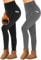 Missluck 2er Pack Thermo Leggings mit Taschen Damen im Winter, High Waist Gefüttert Thermoleggins für Sport （Dunkelgrau/Schwarz,L/XL）