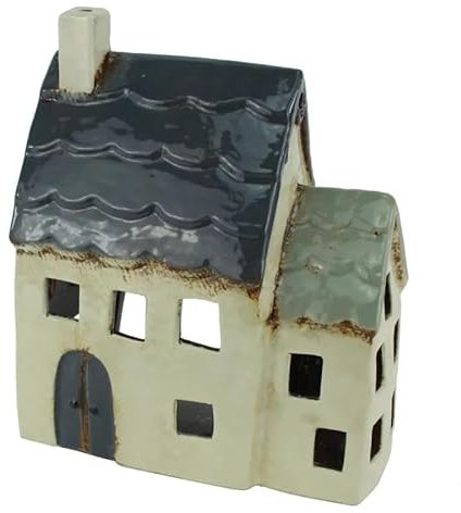 mucHome Windlicht Haus für Teelicht aus Keramik Teelichthaus Lichthaus (Blaues Dach 17x9,5x19,5cm)
