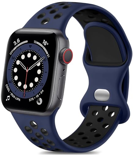 Epova Sport Cinturino in Silicone Compatibile con Apple Watch 44mm 42mm 45mm 46mm 49mm, Traspirante Cinturini di Ricambio per iWatch SE Series 10 9 8 7 6 5 4 3 2 1,Blu Scuro/Nero, Grande