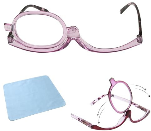 KARELLS Gafas de Maquillaje de Ojos, Lupa de una Sola Lente, Gafas de Maquillaje, Gafas Giratorias, Gafas De Maquillaje Lectura Para Mujer, Gafas de Presbicia para Maquillaje, Morado, +2.0