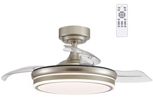 CRISTALRECORD Ventilador LED aspas plegables Moss Mini Níquel 46W 5520Lm CCT Dim
